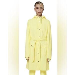 Rains XL Womens Trench Coat Belted Curve Jacket Hooded Straw Yellow Waterproof
